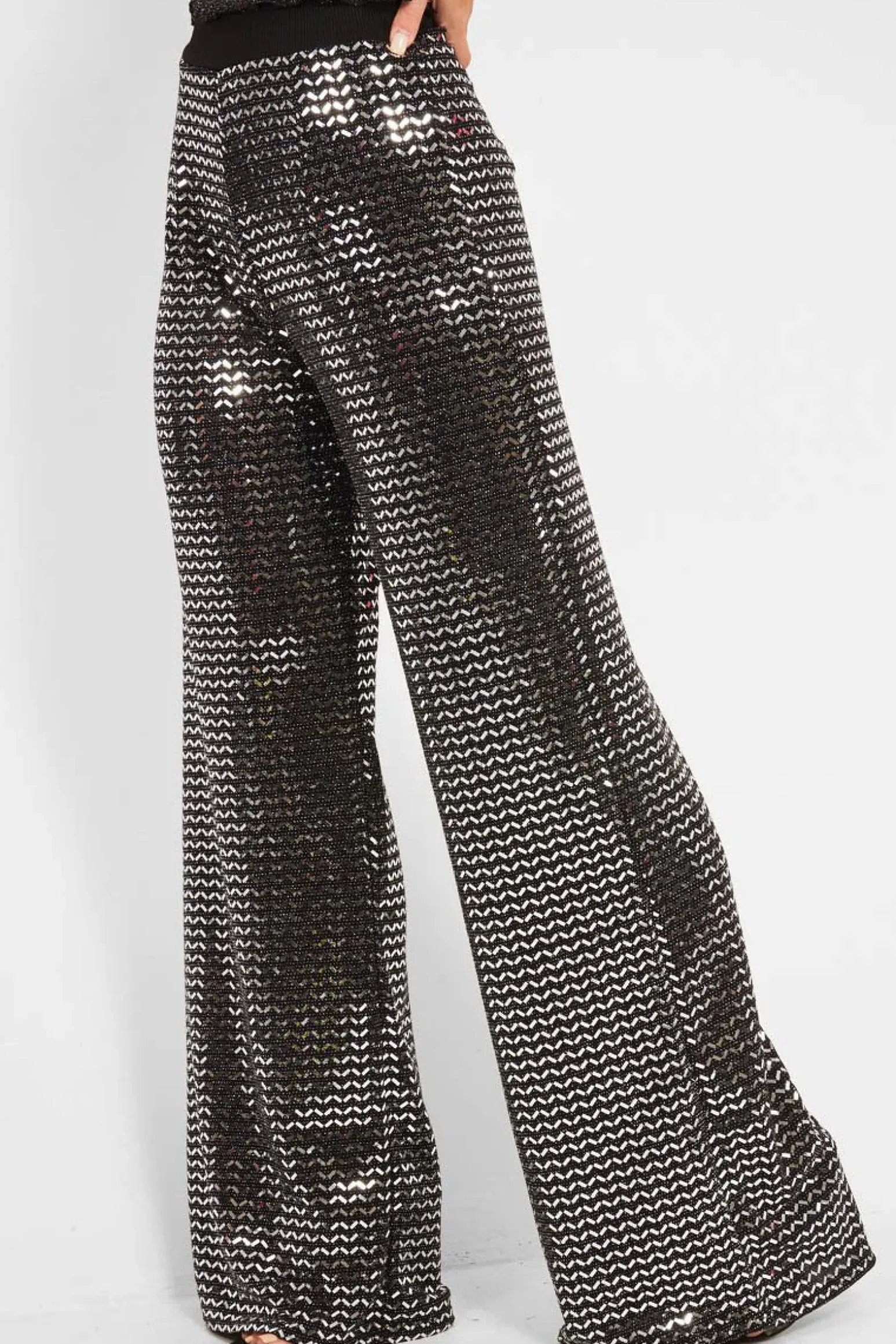 Rebellious Fashion Black Glitter Wide Leg Trousers - Kimberlie
