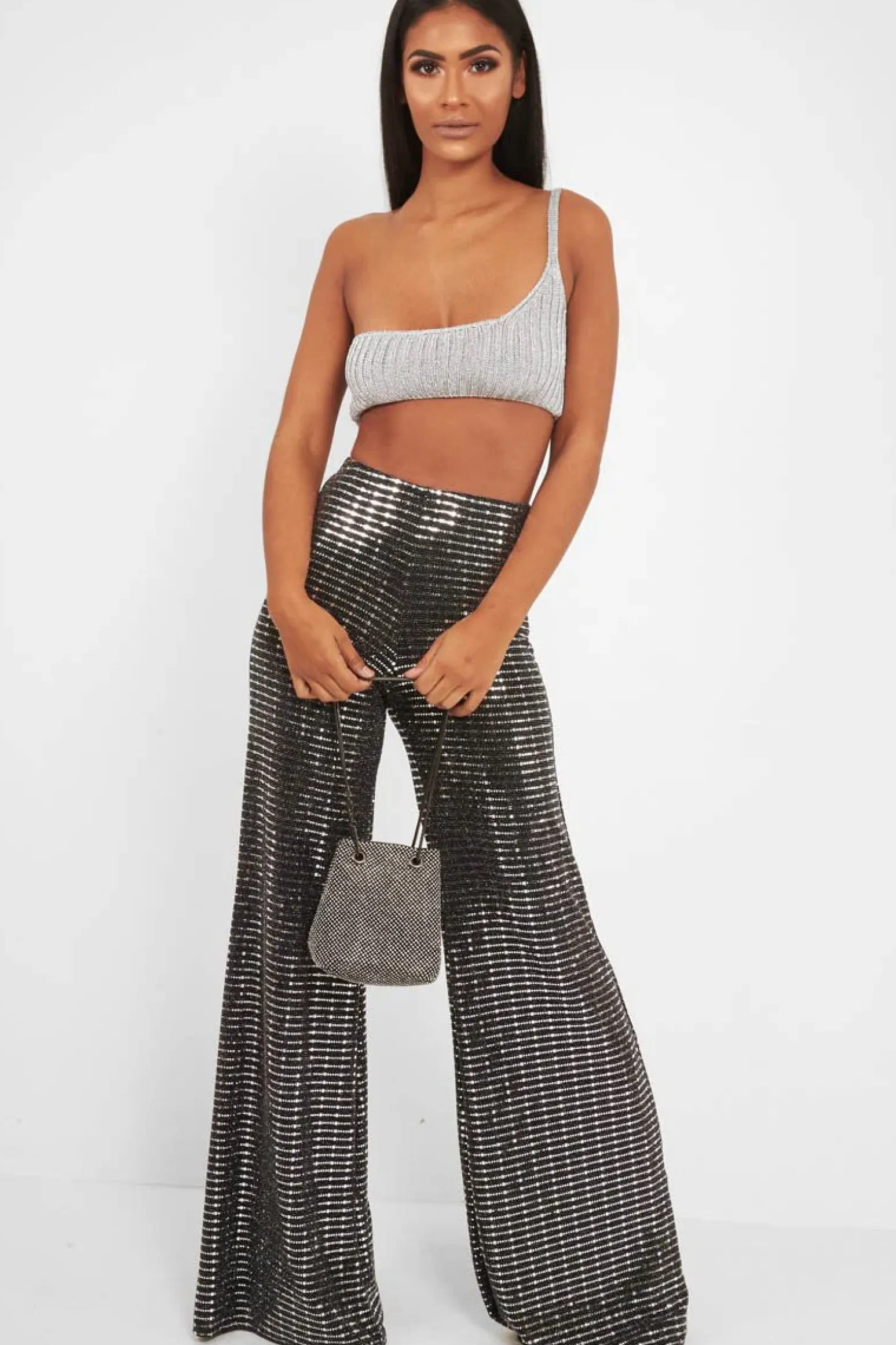 Rebellious Fashion Black Glitter Wide Leg Trousers - Jalessa