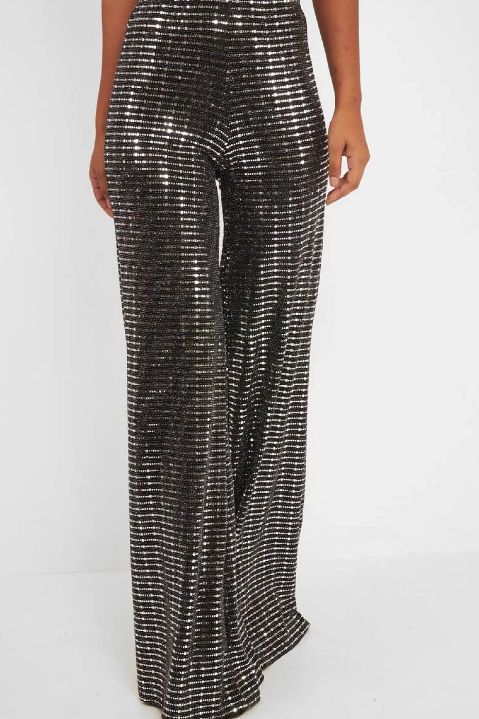 Rebellious Fashion Black Glitter Wide Leg Trousers - Jalessa