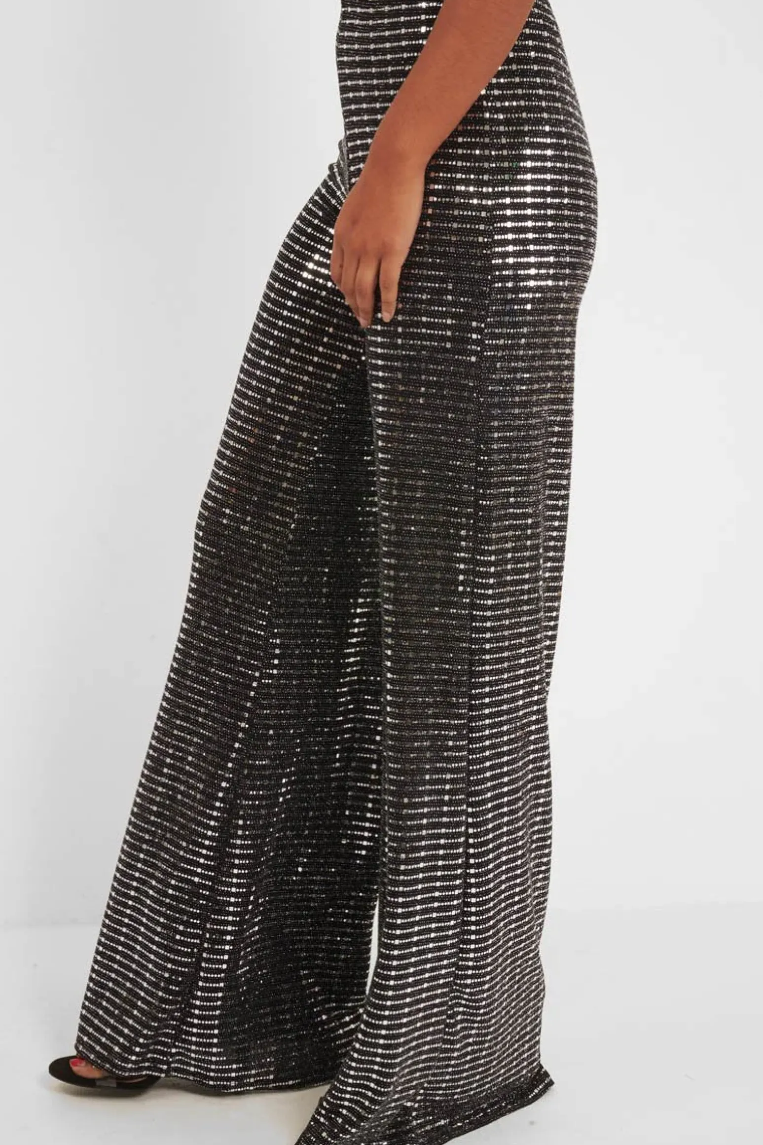 Rebellious Fashion Black Glitter Wide Leg Trousers - Jalessa
