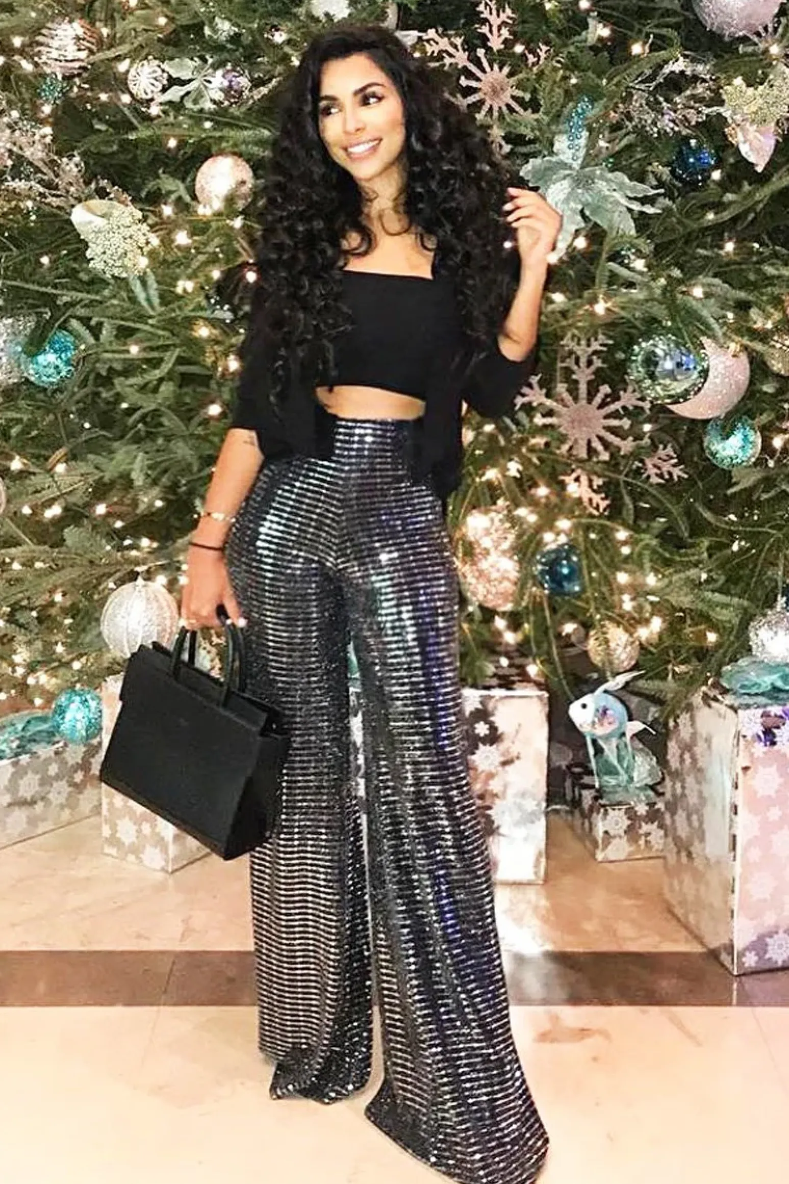 Rebellious Fashion Black Glitter Wide Leg Trousers - Jalessa
