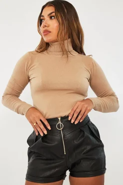 Rebellious Fashion Black Gold Zip Front Faux Leather Shorts - Daviona