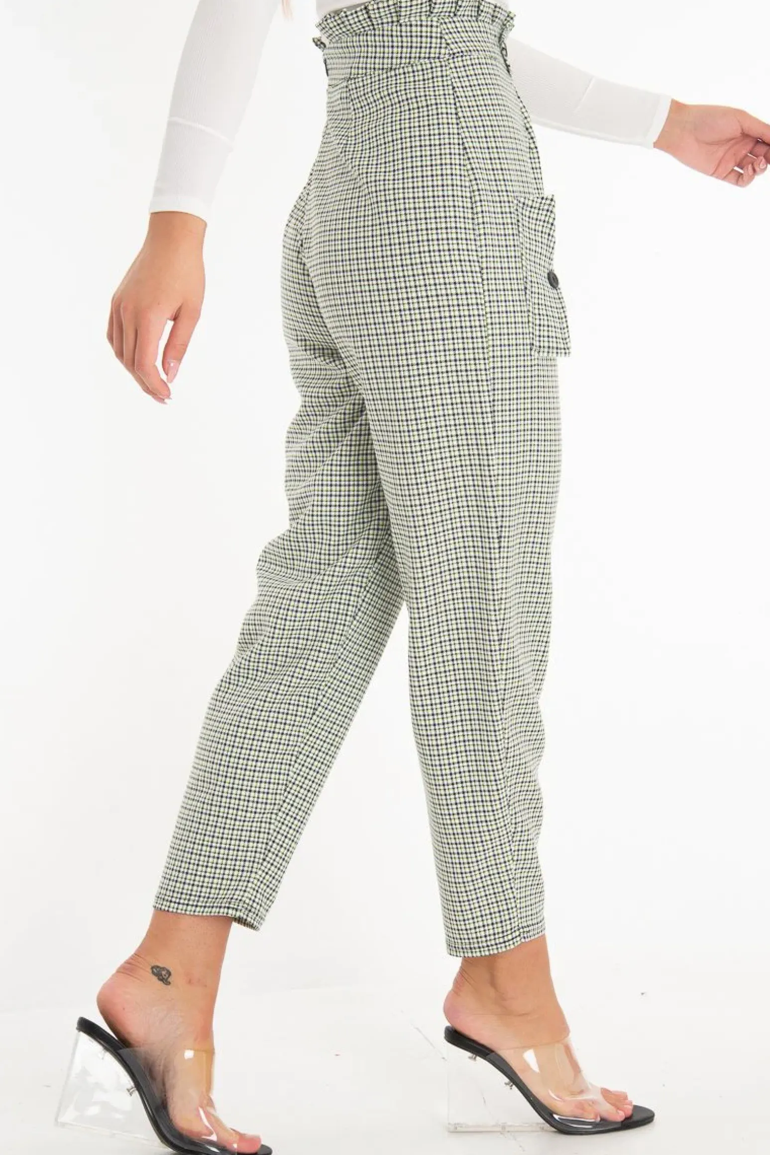 Rebellious Fashion Black Green Check Frill Detail Trousers - Bristal