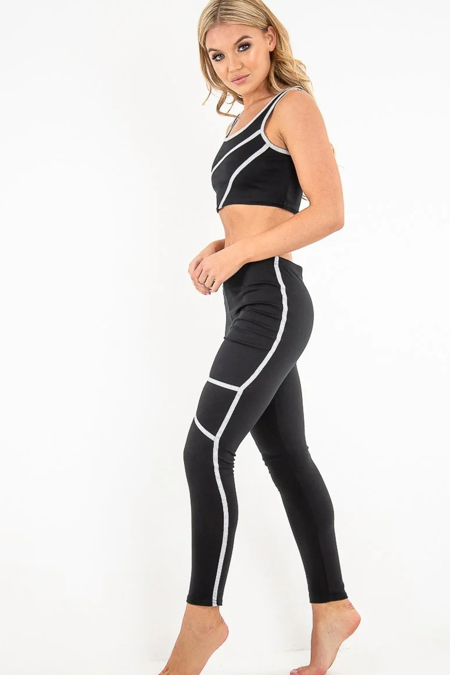 Rebellious Fashion Black Grey Crop Top Leggings Activewear Co-Ord - Kaelin