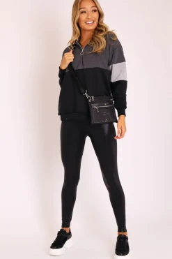 Rebellious Fashion Black Grey Stripe Zip Front Hoodie - Tyra