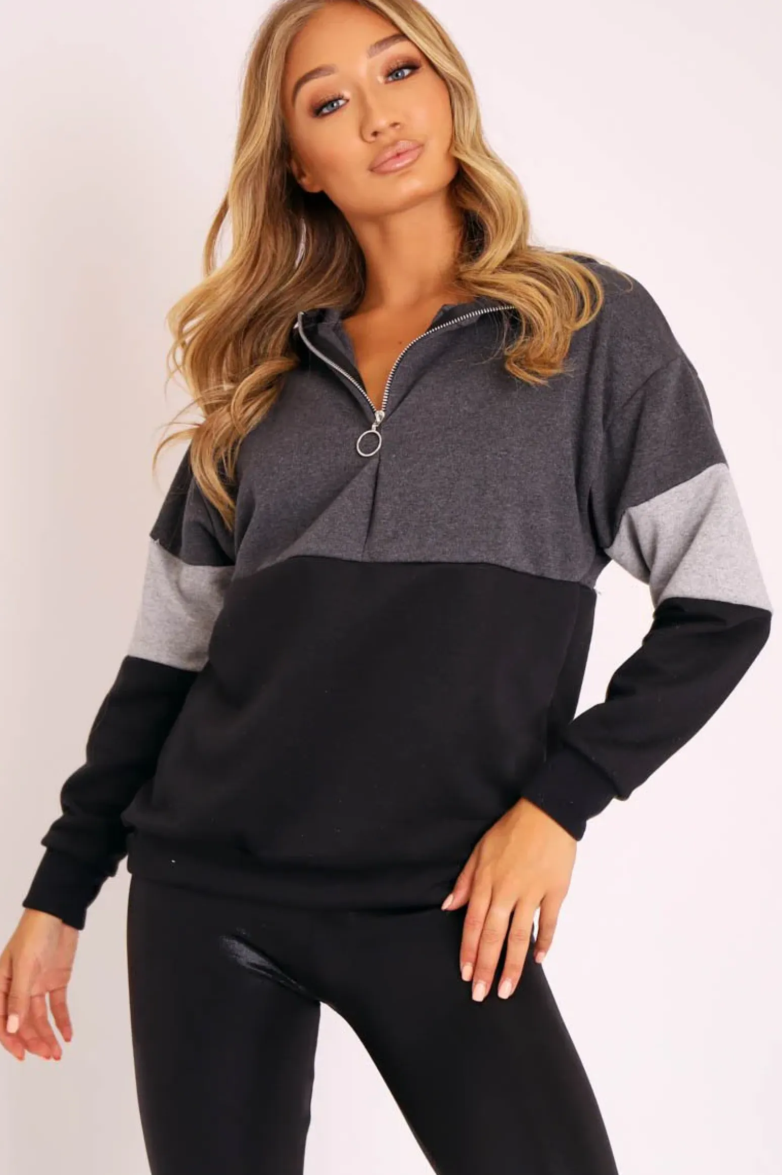 Rebellious Fashion Black Grey Stripe Zip Front Hoodie - Tyra