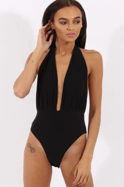 Rebellious Fashion Black halterneck Bodysuit- Isla