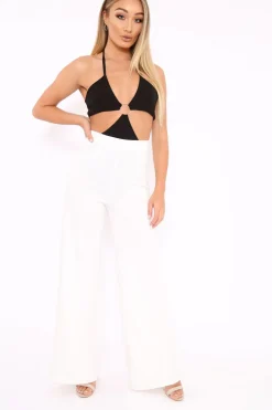 Rebellious Fashion Black Halterneck Ring Front Extreme Cut Out Bodysuit - Helayna