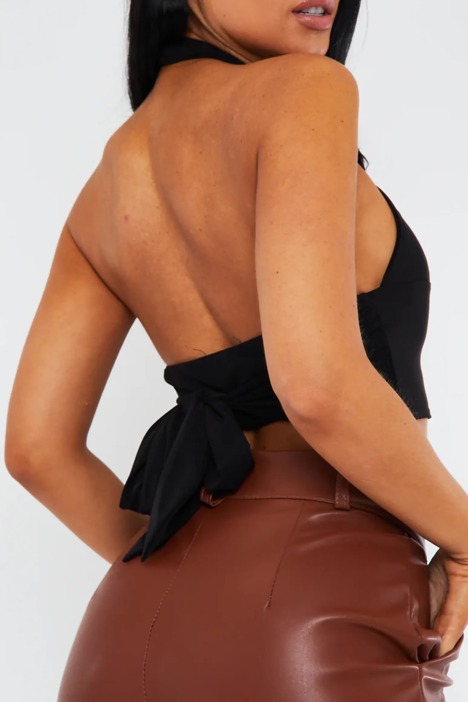 Rebellious Fashion Black Halter Neck Slinky Crop Top - Jessabel