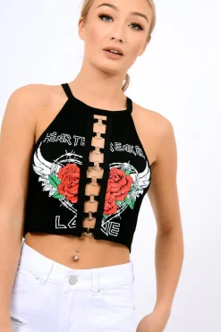 Rebellious Fashion Black Heart Breaker Crop Top - Pheonix