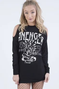 Rebellious Fashion Black Heavy Metal Cold Shoulder Jumper - Neve