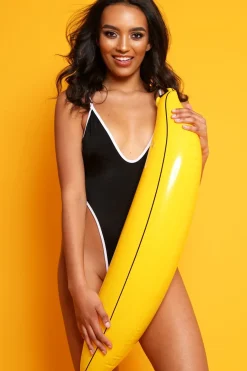 Rebellious Fashion Black High Leg Contrast Trim Swimsuit - Taliya