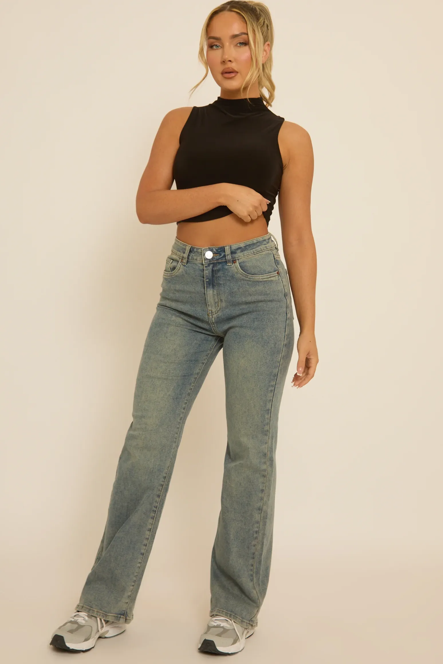 Rebellious Fashion Black High Neck Asymmetric Top - Ariella