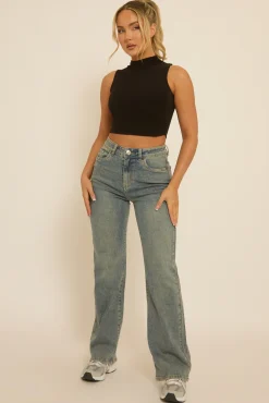 Rebellious Fashion Black High Neck Asymmetric Top - Ariella