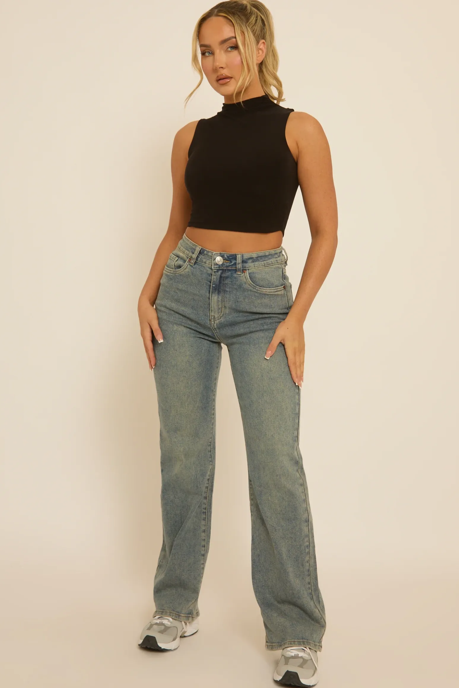 Rebellious Fashion Black High Neck Asymmetric Top - Ariella