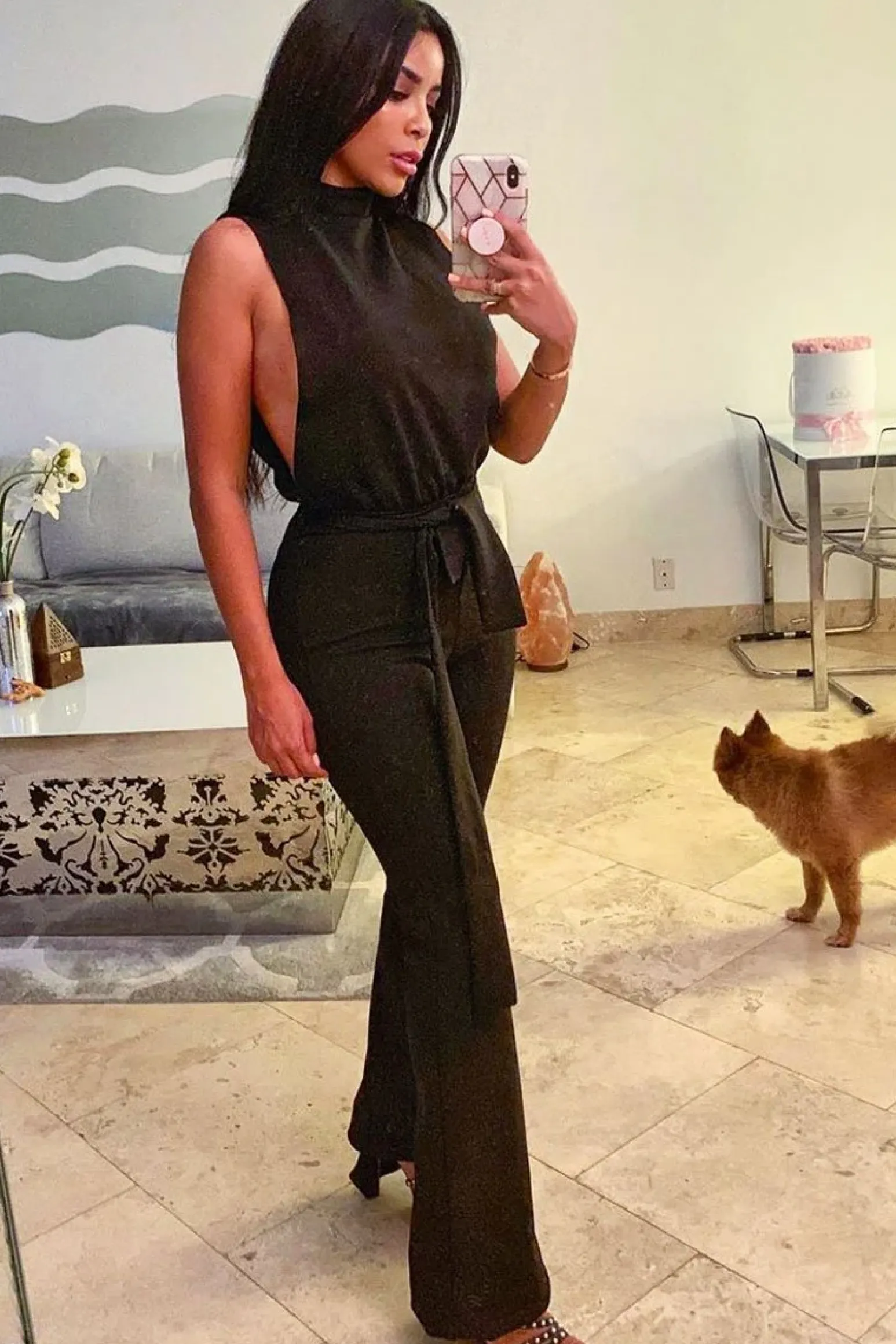 Rebellious Fashion Black High Neck Belted Wide Leg Jumpsuit - Phoebie