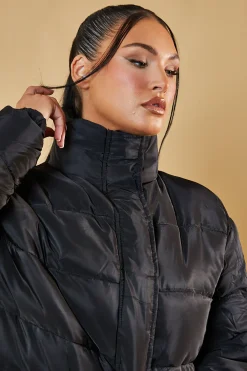 Rebellious Fashion Black High Neck Cropped Puffer Jacket - Mary
