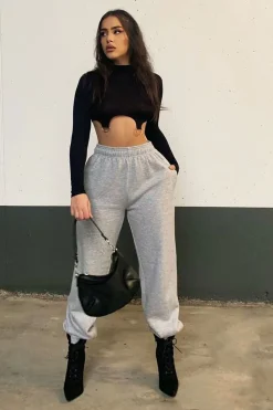 Rebellious Fashion Black High Neck Cropped Ring Detail Crop Top - Maebel