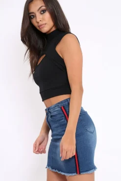 Rebellious Fashion Black High Neck Cut Out Ribbed Crop Top - Jessica