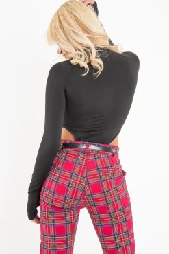 Rebellious Fashion Black High Neck Long Sleeve High Leg Bodysuit - Shyona