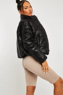 Rebellious Fashion Black High Neck Puffer Coat - Docie