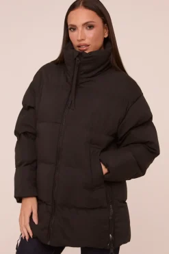 Rebellious Fashion Black High Neck Zip Fastening Puffer Jacket - Camelia