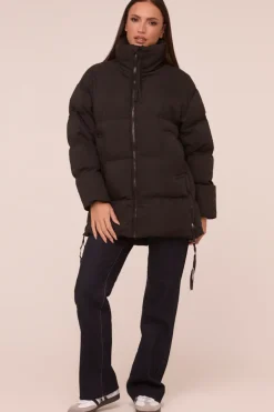 Rebellious Fashion Black High Neck Zip Fastening Puffer Jacket - Camelia