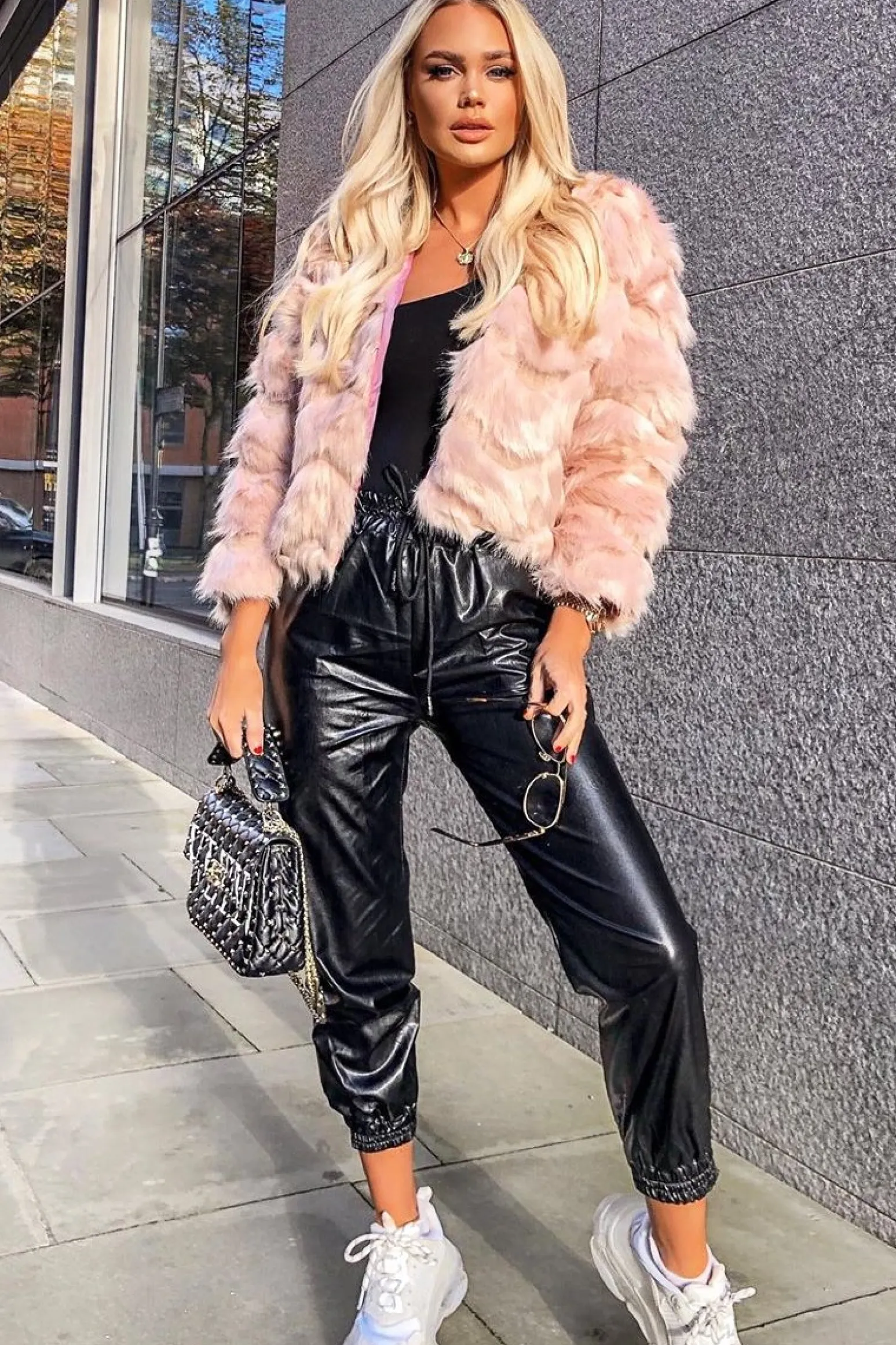 Rebellious Fashion Black High Shine Drawstring Waist Joggers - Faye