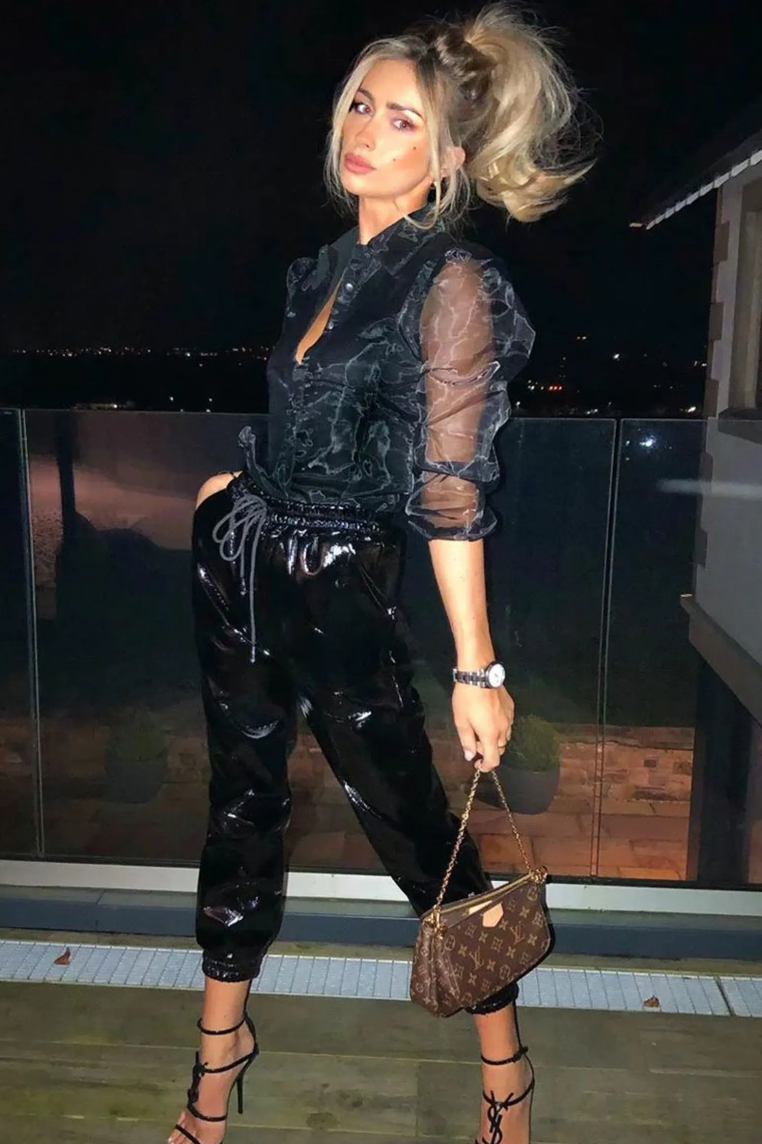Rebellious Fashion Black High Shine Drawstring Waist Joggers - Faye