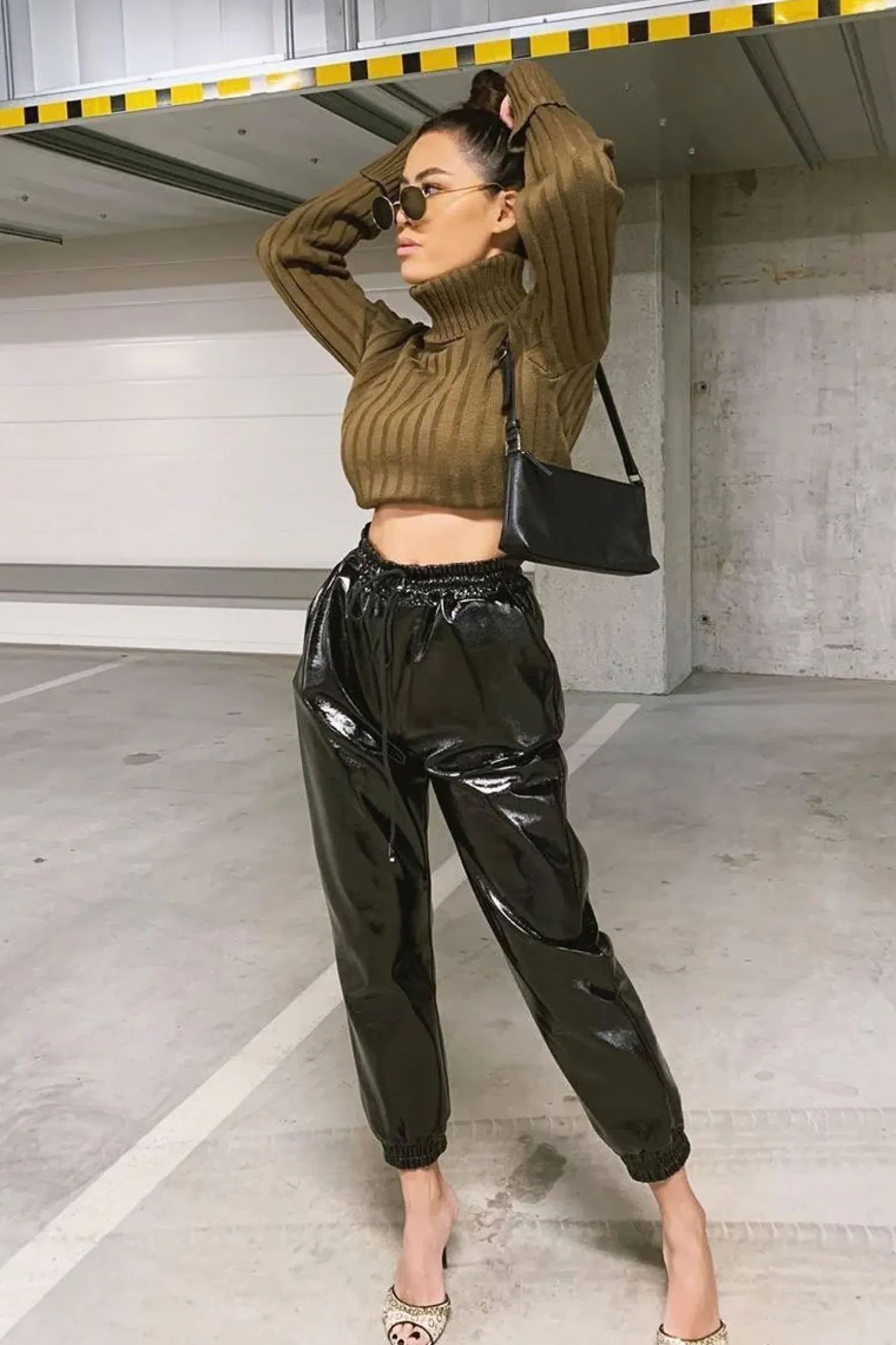 Rebellious Fashion Black High Shine Drawstring Waist Joggers - Faye