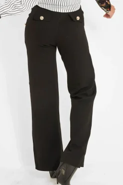 Rebellious Fashion Black High Waist Button Front Wide Leg Trousers - Chrisy
