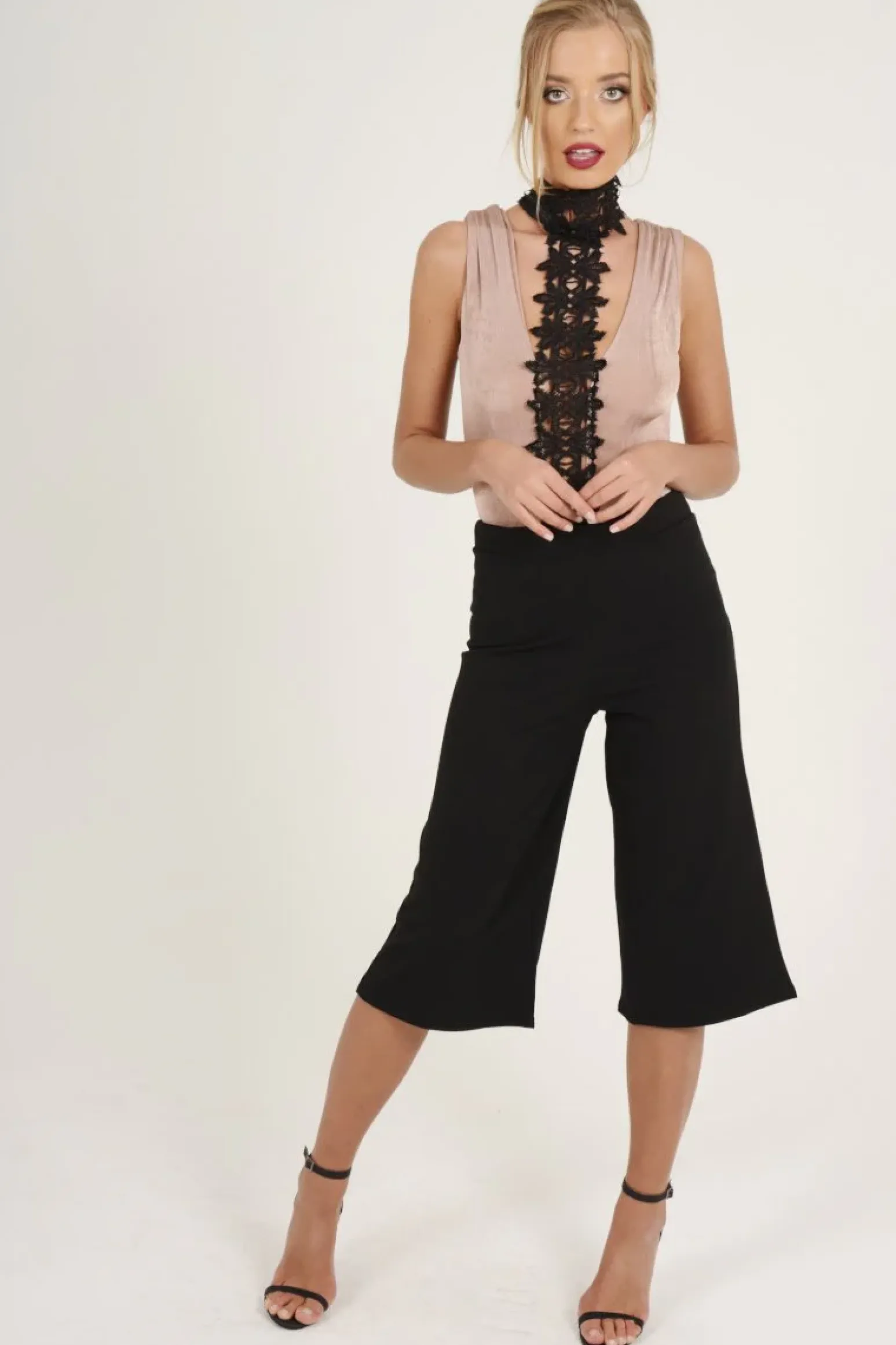 Rebellious Fashion Black High Waisted Cropped Culottes - Tola