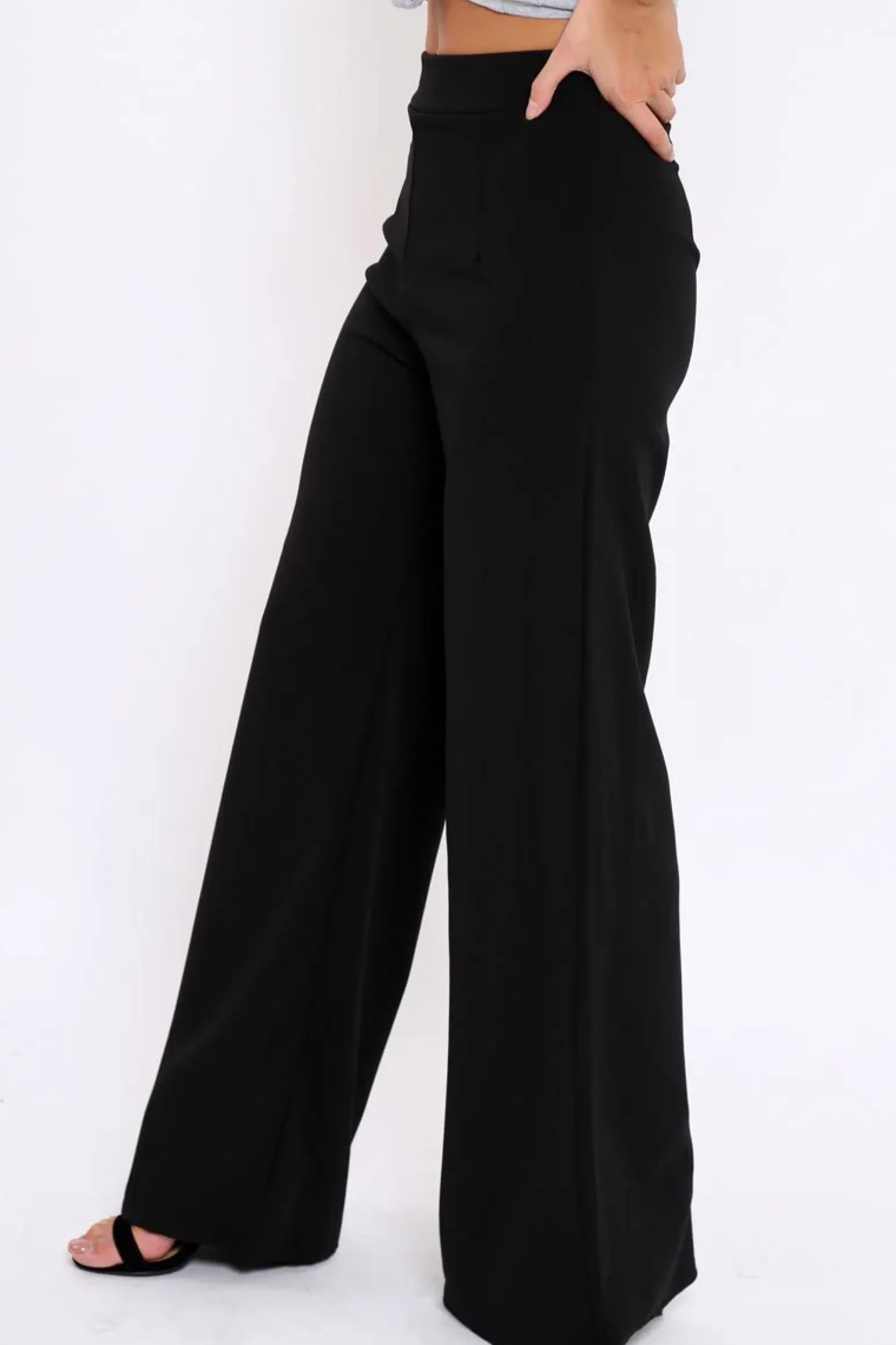 Rebellious Fashion Black High Waisted Flare Trousers - Kym