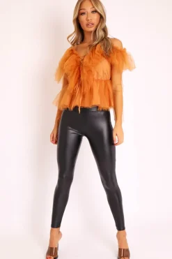 Rebellious Fashion Black High Waisted PU Leather Leggings - Ronae