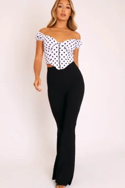 Rebellious Fashion Black High Waisted Side Zip Flare Trousers - Billie
