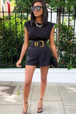 Rebellious Fashion Black High Waisted Tailored Shorts - Emile