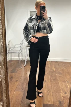 Rebellious Fashion Black High Waist Flared Leg Jeans - Lina