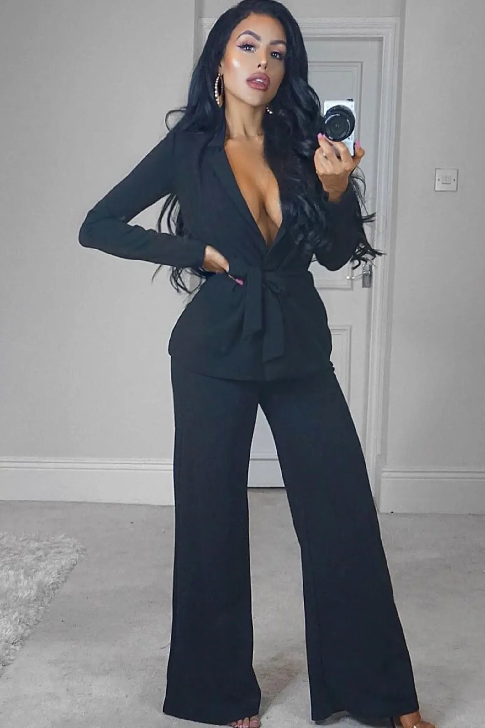 Rebellious Fashion Black High Waist Flare Trousers -Tisha