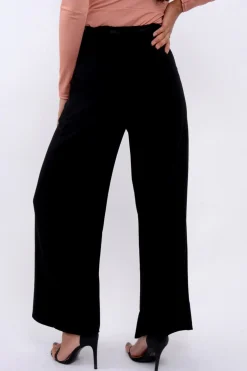 Rebellious Fashion Black High Waist Flare Trousers with Black Sash Belt - Lila