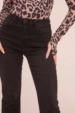 Rebellious Fashion Black High Waist Kick Flare Denim Jeans - Aspen