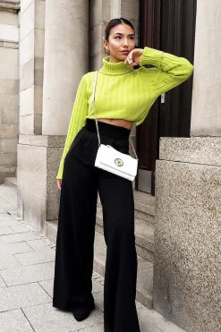 Rebellious Fashion Black High Waist Paper Bag Buckle Belt Trousers - Ivyonna
