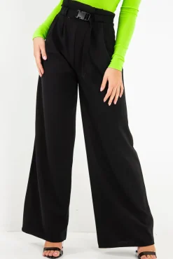 Rebellious Fashion Black High Waist Paper Bag Buckle Belt Trousers - Ivyonna