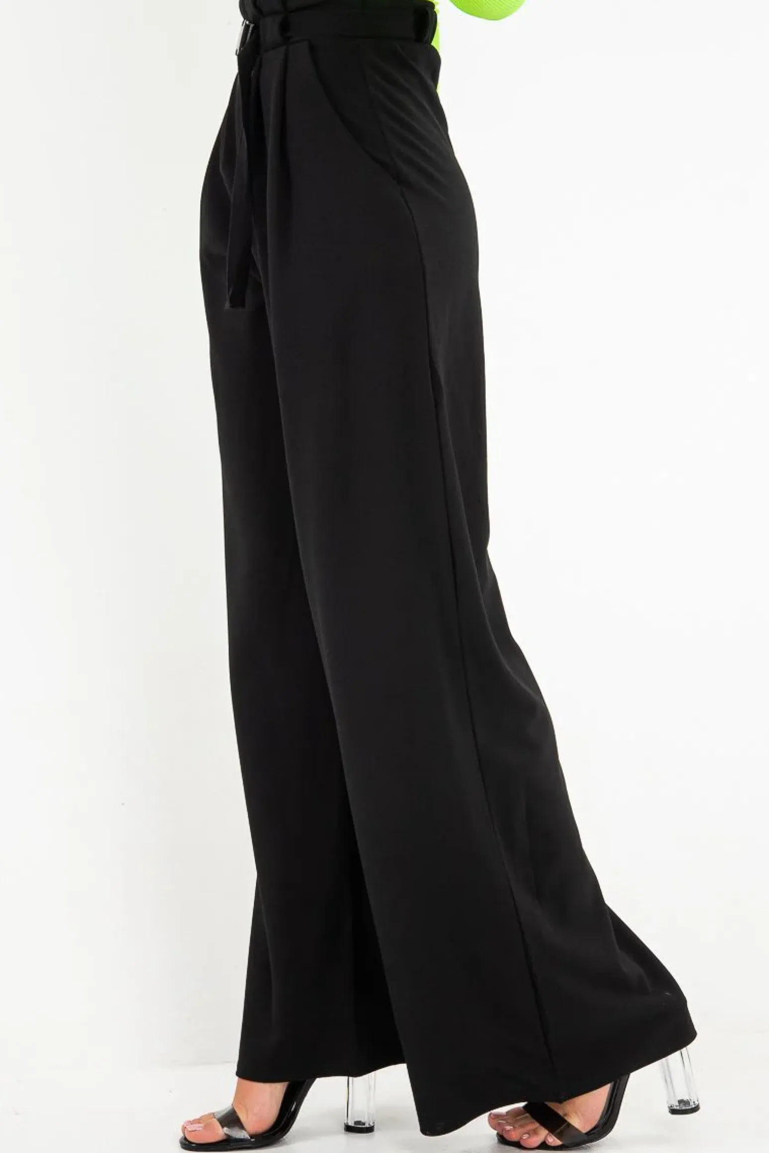 Rebellious Fashion Black High Waist Paper Bag Buckle Belt Trousers - Ivyonna