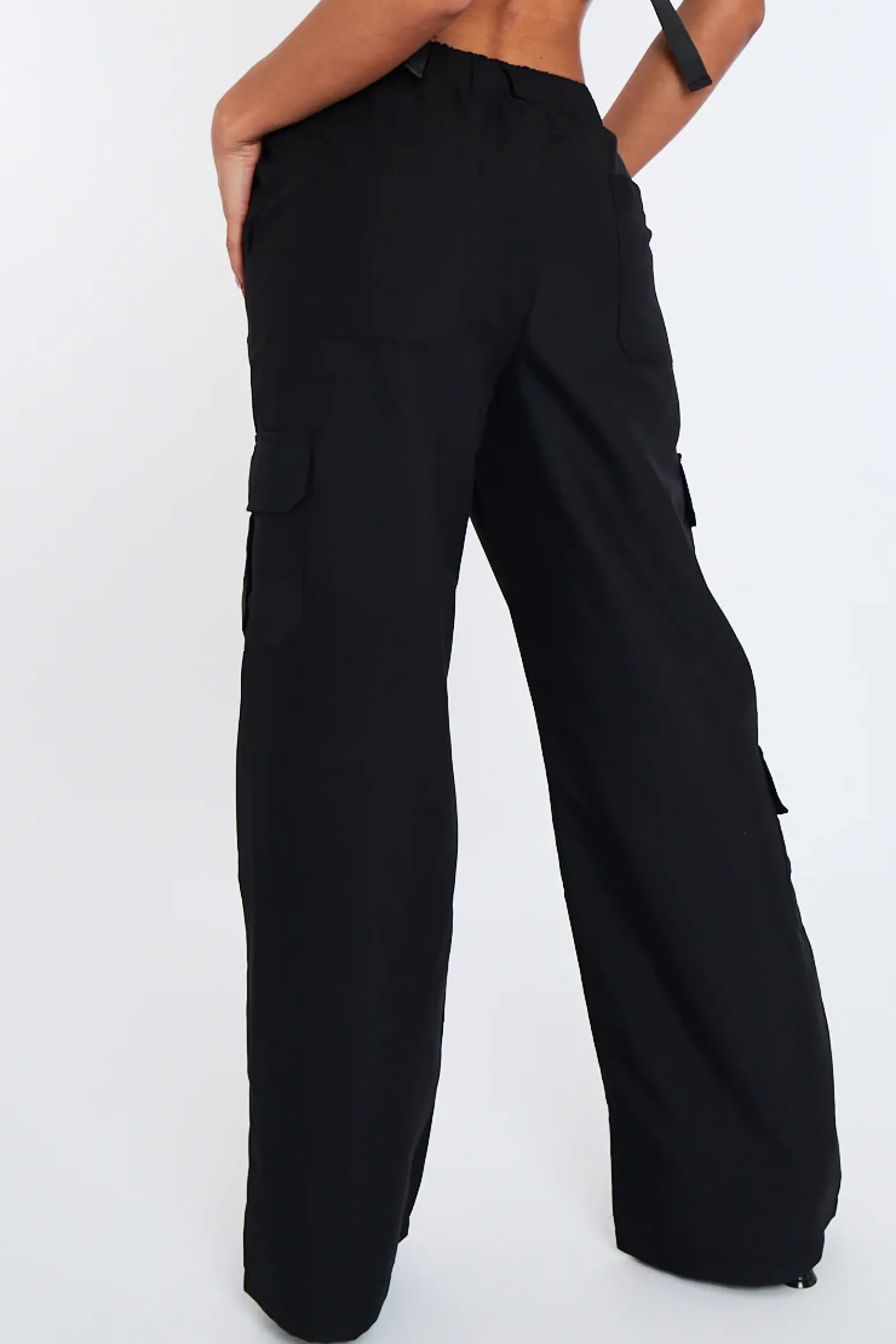 Rebellious Fashion Black High Waist Pocket Cargo Trousers - Raine
