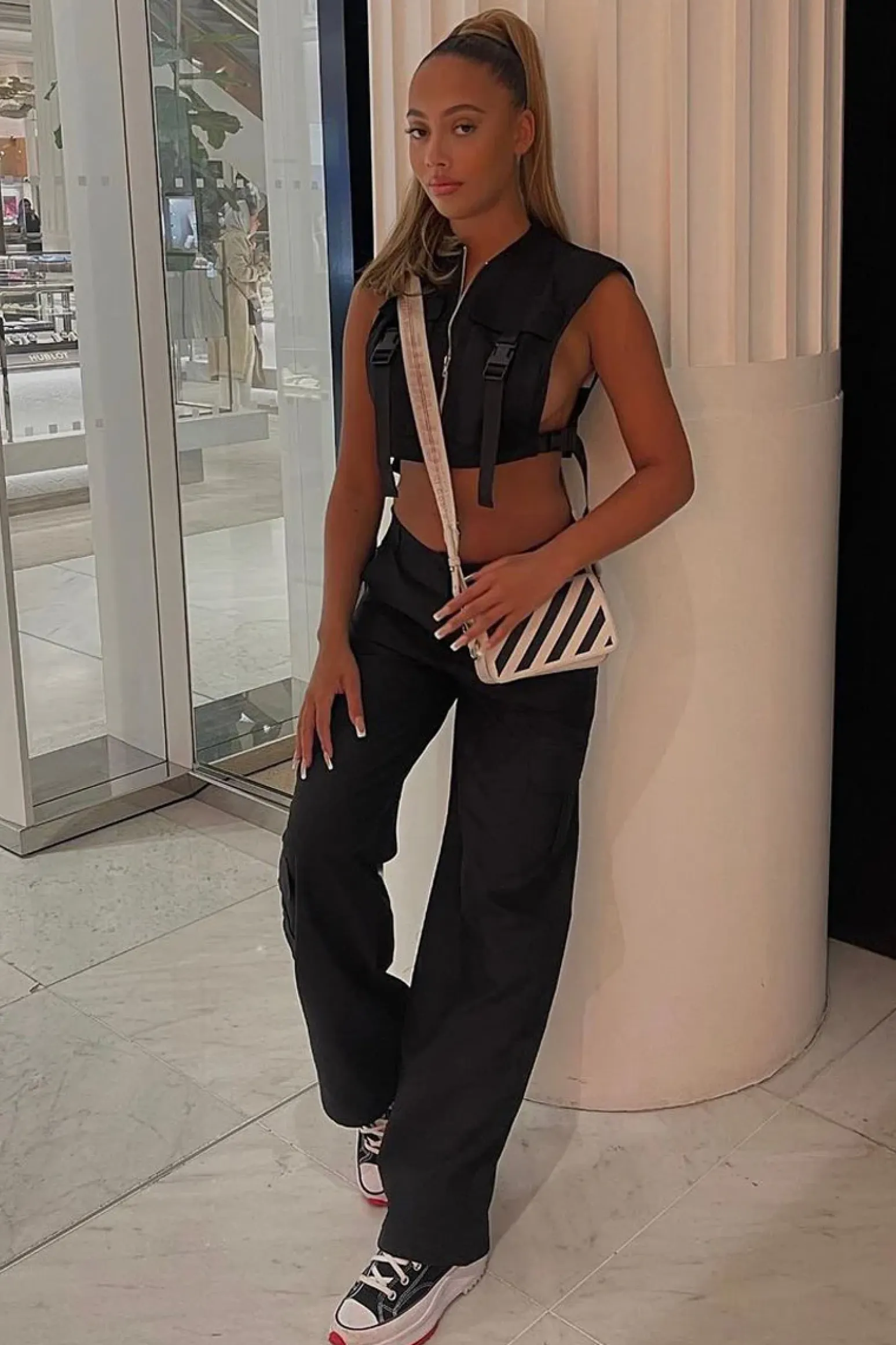 Rebellious Fashion Black High Waist Pocket Cargo Trousers - Raine