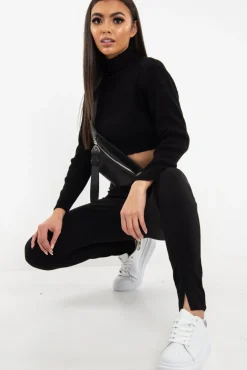 Rebellious Fashion Black High Waist Seam Front Crepe Leggings - Liviah