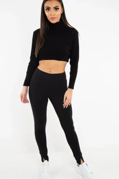 Rebellious Fashion Black High Waist Seam Front Crepe Leggings - Liviah