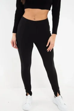Rebellious Fashion Black High Waist Seam Front Crepe Leggings - Liviah