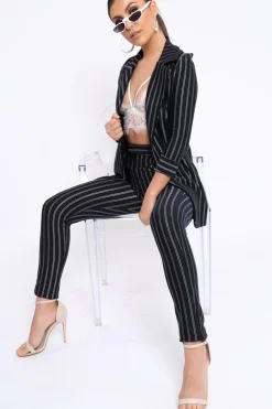 Rebellious Fashion Black High Waist Striped Trousers - Savina