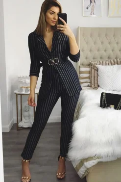 Rebellious Fashion Black High Waist Striped Trousers - Savina
